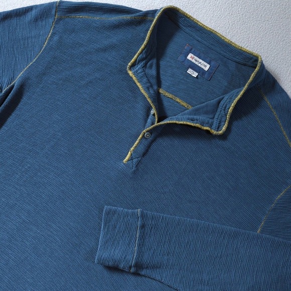 32 Bar Blues Other - 32 Bar Blues Henley Shirt Mens XL Blue Pique Cotton Knit Contrast Stitching